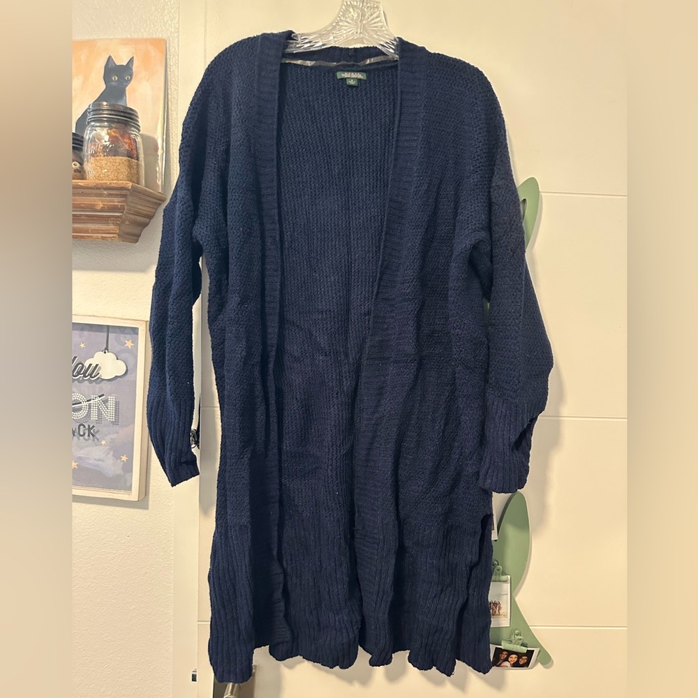 Navy Side Slit Long Cardigan